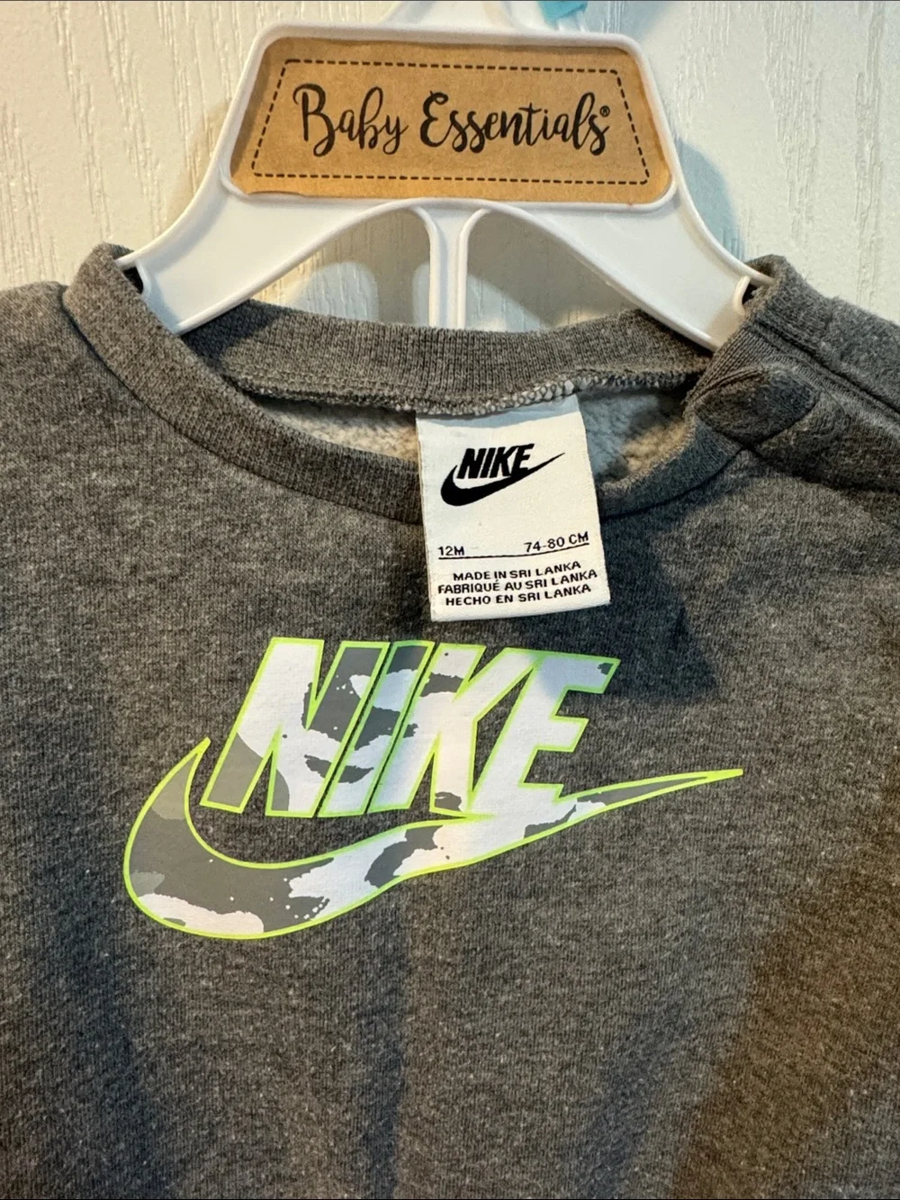 Nike Baby Boys 12M Gray Sweatshirt Jogger 2 Piece Set